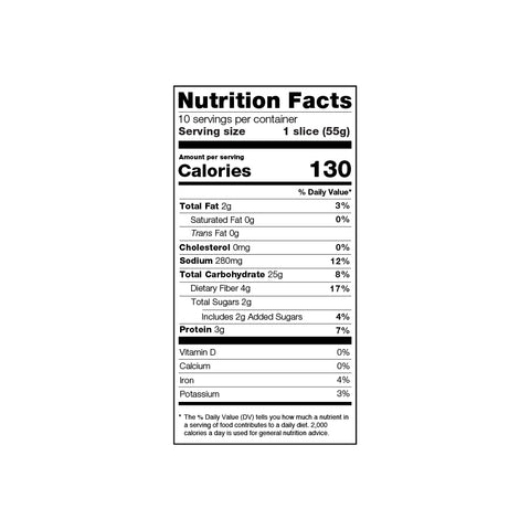 honey gold sandwich bread nutrition label