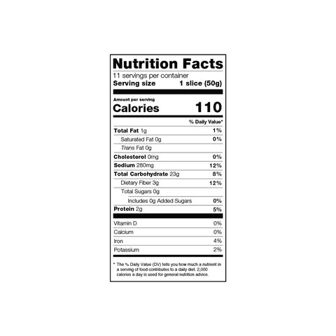 farmhouse sandwich bread nutrition label