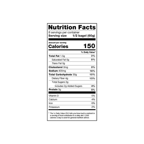 poppy seed bagel nutrition label